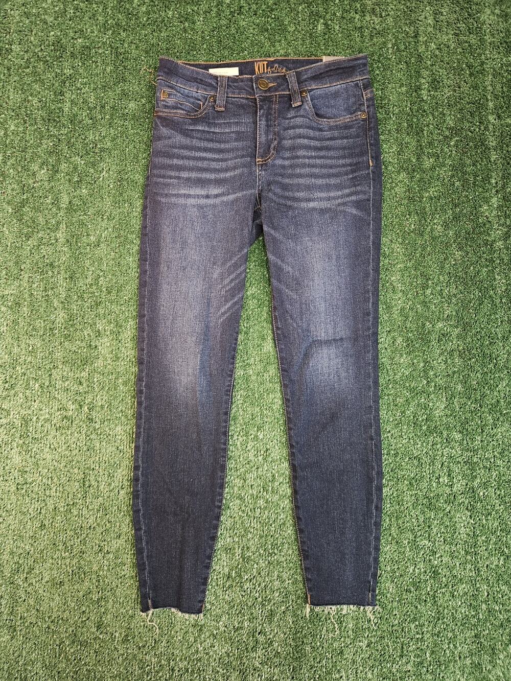 Kut From The Kloth Carlo Ankle Skinny Jeans Womens 2 Blue Distressed Hem 28x26.5